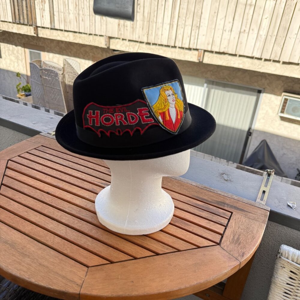 Vintage Black Fedora Hat With The Evil Horde & She-Ra Patches
